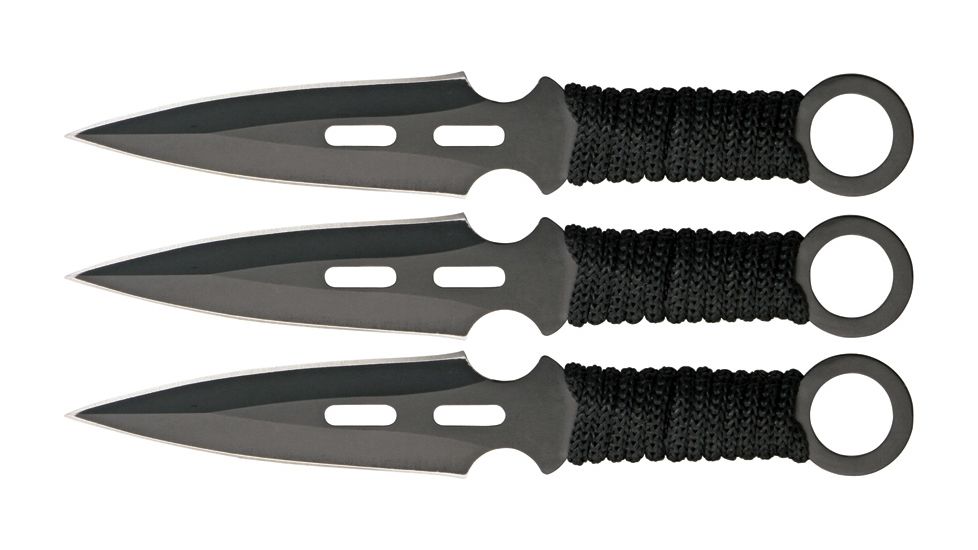 Miscellaneous 3pc Fixed Blade Throwing Knife Set, 3.125in Double Edge,Black Cord Wrapped Handle MI185