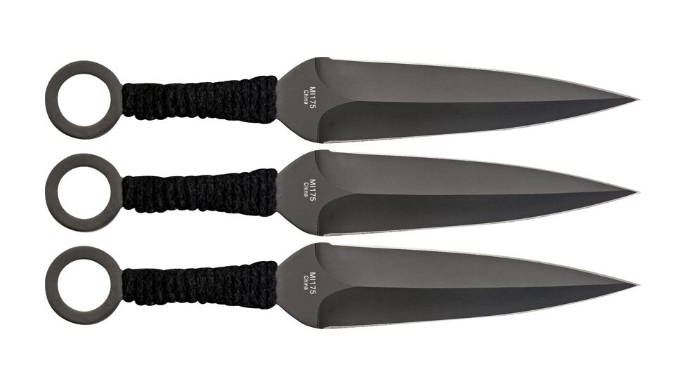 Miscellaneous 3pc Fixed Blade Throwing Knife Set, 5in Double Edge,Black Cord Wrapped Handle MI175