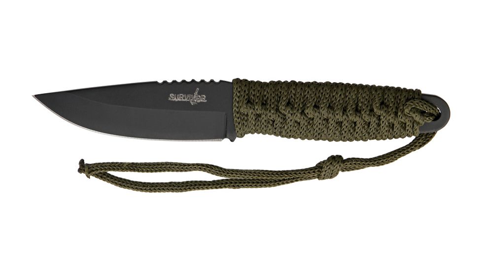 Miscellaneous Camping Fixed Blade Knife,3.75in,Drop Point Blade,Olive Green Cord Wrapped Handle M4007