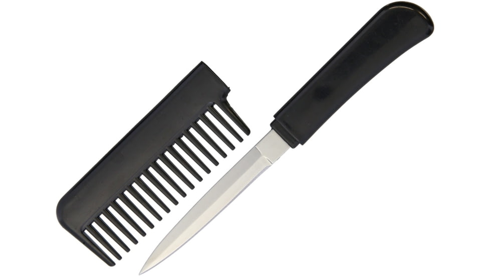 Miscellaneous Comb Knife Fixed Blade Knife, Overall 6.5in, Blade 3.25in L SS L Standard Edge L Satin, Handle Black L Synthetic, Synthetic Comb Conceals Blade, COMB KNIFE BLACK