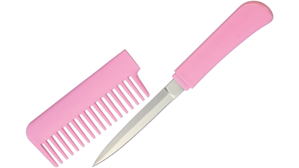 Miscellaneous Comb Knife Fixed Blade Knife, Overall 6.5in, Blade 3.25in L SS L Standard Edge L Satin, Handle Pink L Synthetic, Synthetic Comb Conceals Blade, COMB KNIFE PINK