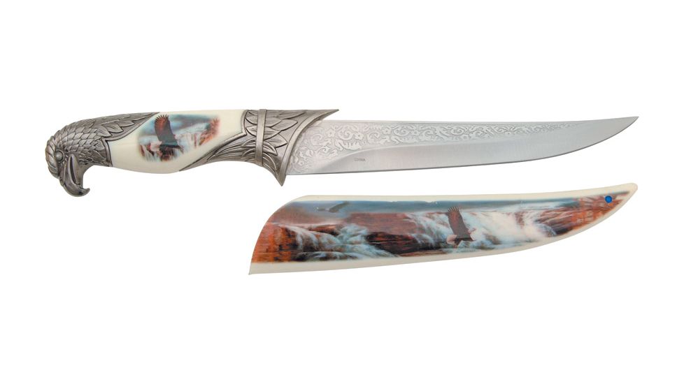 Miscellaneous Eagle Bowie Fixed Blade Knife,7.875in,Stainless Blade,White Composition Handle M3002