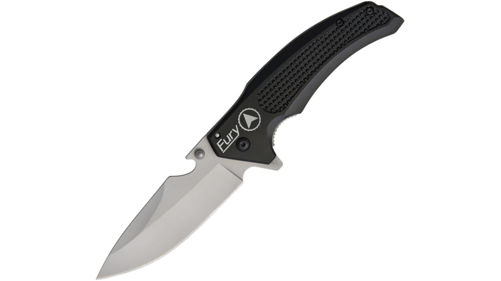 Miscellaneous Fury Linerlock A/O Black Folding Knife, 3.5 satin finish stainless blade, Black textured aluminum handle, 32365