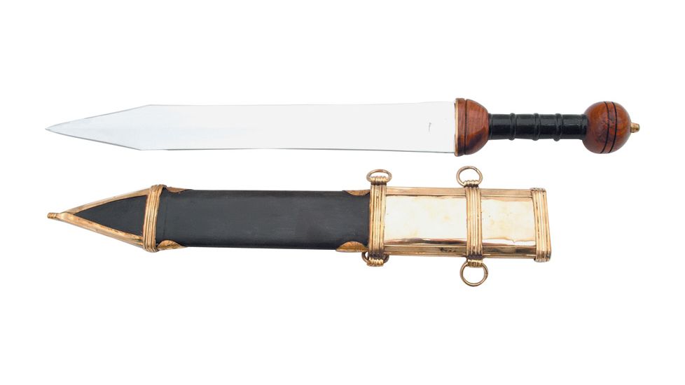 Miscellaneous Gladius Sword,19.5in,Unsharpened Steel Blade,Black Metal Handle M2289