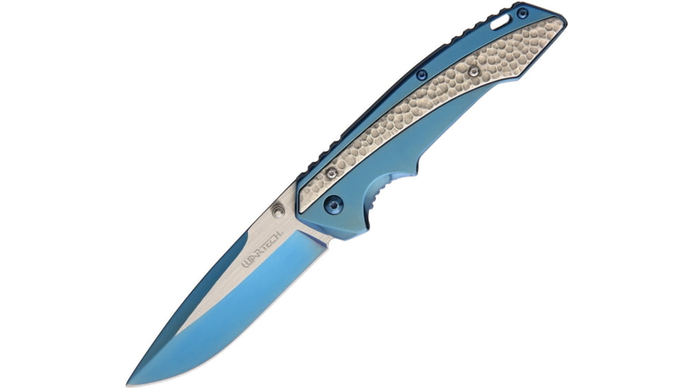 Miscellaneous Linerlock A/O Folding Knife, 4.75in Closed, 3.75in Two-Tone Finish SS Drop Point, Blue Anodized SS Handle, Pocket Clip, Thumb Stud, PWT218BL