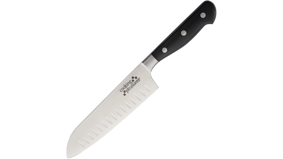 Miscellaneous Santoku Kitchen Knives, 12 1/2in Overall, 7 1/4in SS Blade, Black Synthetic Handles, Black, C1602A