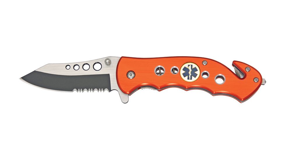Miscellaneous Speed Assisted EMS Folding Knife,4.75in closed,Partially Serrated Stainless Blade,Orange Alum Handle M3644