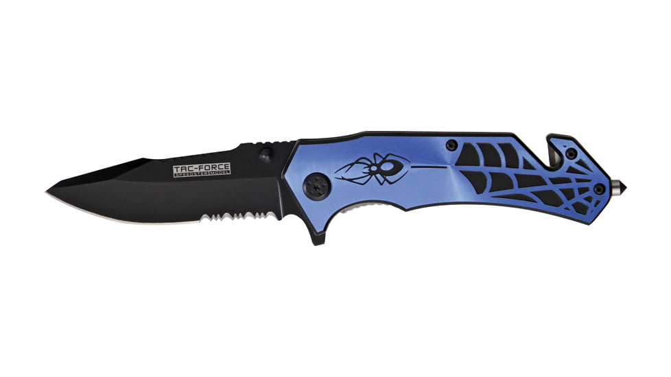Miscellaneous Speed Assisted Spider Folding Knife,3.25in,Partially Serrated Blade,Black Anodized Alum Handle/Blue Cutout M3871