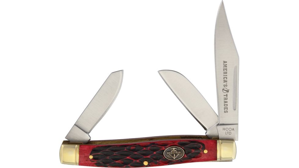 Miscellaneous Stockman Red Bone Folding Knife,Red,Bone Handle D1552