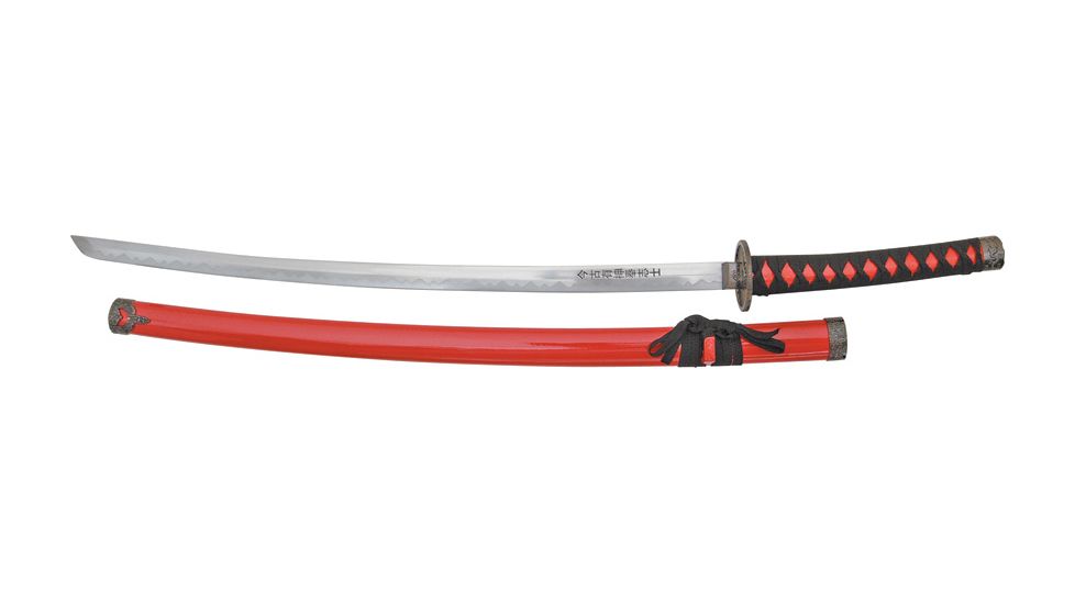Miscellaneous Traditional Katana Red,26.125in,Sharpened Steel Blade,Red Composition Handle M2992