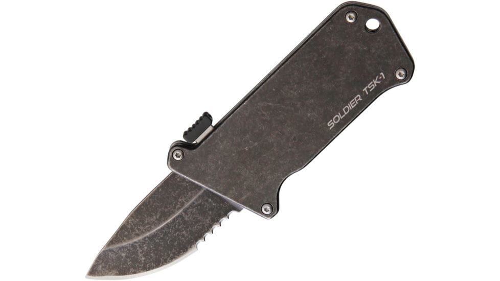 Miscellaneous TSK-1 Soldier SW Folding Knife, 1.75in Black Stonewash Partially Serrated SS Blade, Black Stonewash SS Handle, TSK1SW