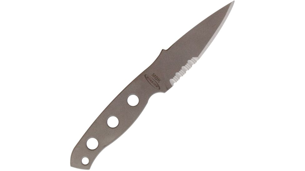 Mission MBK-Ti Fixed Blade Knife, 4in, Partially Serrated, Spear Point, Skeletonized Handle MS0318PS