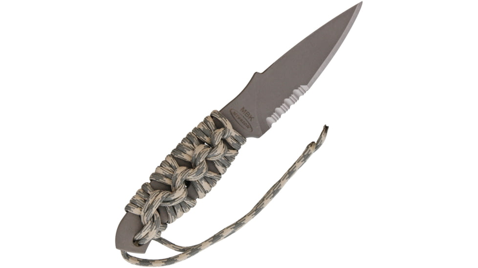 Mission MBK-Ti Fixed Blade Knife, 4in, Partially Serrated, Spear Point, Skeletonized Handle with ACU Cord MS0300PS