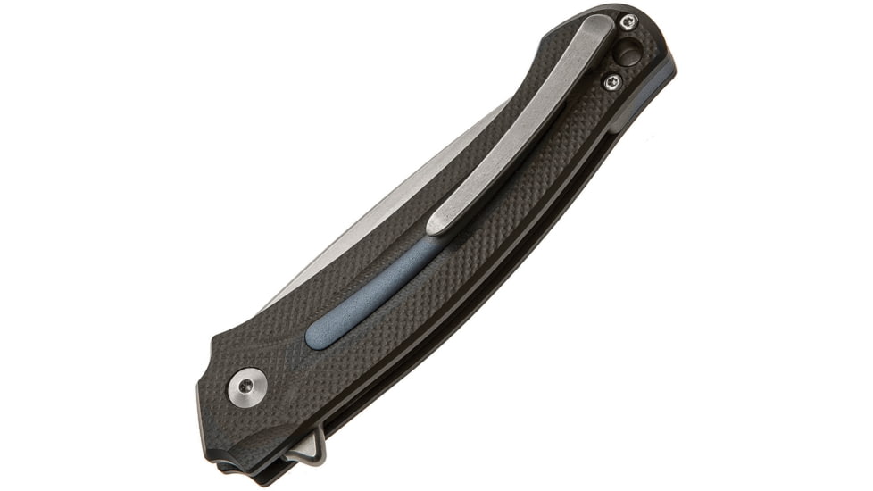 MKM Arvenis Framelock Folding Knife, 3.5in Stonewash Bohler M390 SS Drop Point, Black Anodized Aluminum Handle With Blue Aluminum Inlay, Blue Anodized Pivot Collar, Black Nylon Zippered Case, MKFX01-MGGY