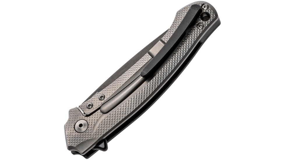 MKM Arvenis Framelock Fox Folding Knife, 3.5in Black PVD Coated Bohler M390 SS Drop Point, Marbled Carbon Fiber Handle, Blue Anodized Collar, Gray Titanium Inlay, Black Nylon Zippered Case, MKFX01-MCT