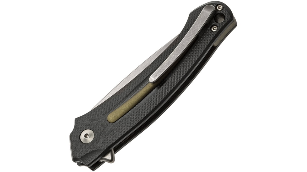 MKM Arvenis Framelock Fox Folding Knife, 3.5in Stonewash Bohler M390 SS Drop Point, Black Anodized Aluminum Handle With Green Aluminum Inlay, Green Anodized Pivot Collar, Black Nylon Zippered Case, MKFX01-MGGR