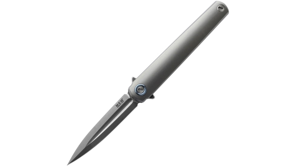 MKM Flame Framelock Dagger Folding Knife, 2.88 stonewash finish Bohler M390 stainless blade, Gray sand blast finish titanium handle, MK FL02-TSW