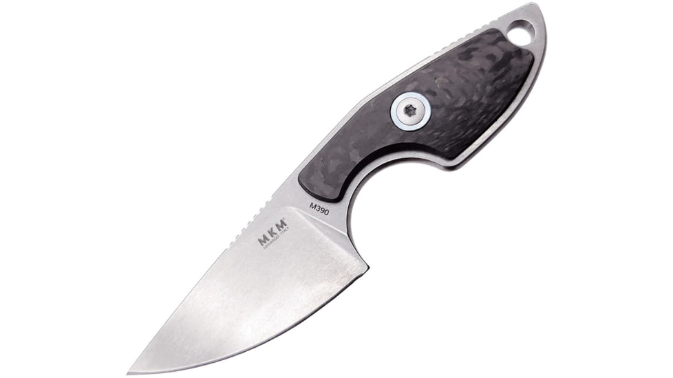 MKM Mikro 1 Fixed Blade Knife, 2 stonewash finish Bohler M390 stainless drop poi, Carbon fiber handle, MK MR01-CF