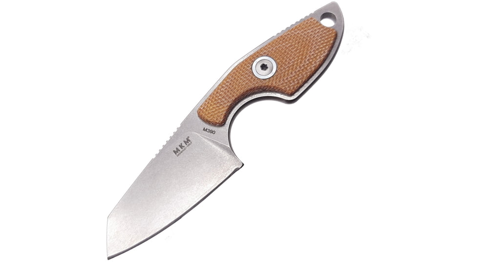 MKM Mikro 1 Fixed Blade Knife, 2 stonewash finish Bohler M390 stainless sheepsfo, Natural canvas micarta handle, MK MR02-NC