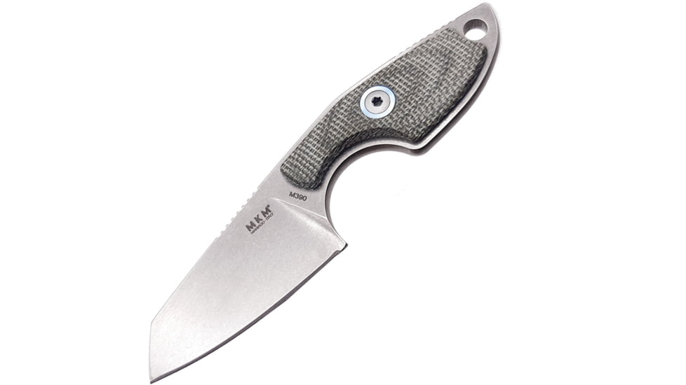 MKM Mikro 2 Fixed Blade Knife, 2 stonewash finish Bohler M390 stainless sheepsfo, Green canvas micarta handle, MK MR02-GC