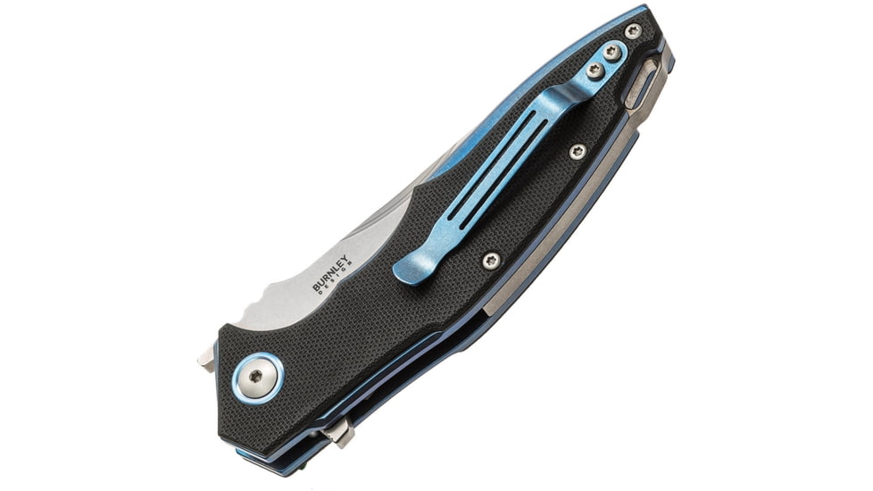 MKM Raut Framelock Viper Folding Knife, 3.5in Stonewash Bohler M390 SS Blade, Blue Titanium Handle With Black G10 Onlay, By Viper, Black Nylon Zippered Case, Designed By Lucas Burnley, MKVP01-GBBK