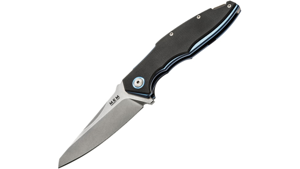 MKM Raut Framelock Viper Folding Knife, 3.5in Stonewash Bohler M390 SS Blade, Blue Titanium Handle With Black G10 Onlay, By Viper, Black Nylon Zippered Case, Designed By Lucas Burnley, MKVP01-GBBK