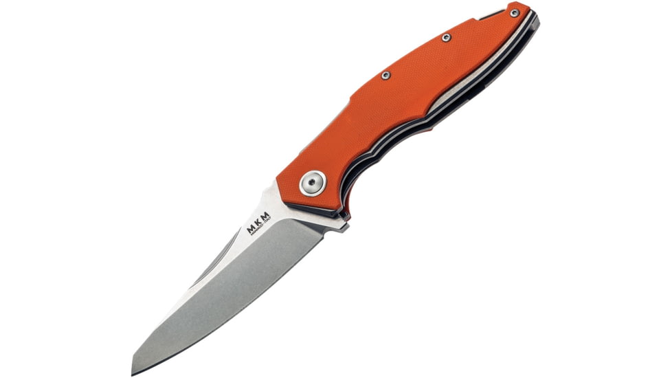 MKM Raut Framelock Viper Folding Knife, 3.5in Stonewash Bohler M390 SS Blade, Gray Titanium Handle With Orange G10 Onlay, By Viper, Black Nylon Zippered Storage Case, Designed By Lucas Burnley, MKVP01-GBOR