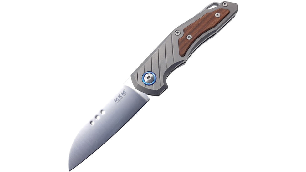 MKM Root Slip Joint Santos Folding Knife, 2.75 satin finish Bohler M390 stainless blade, Sand blast finish titanium handle with Santos wood, MK RT-ST