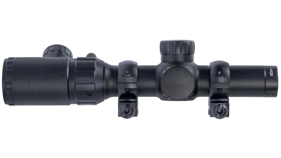 Open Box, Dealer Demo, Monstrum 1-4x20 Rifle Scope with Rangefinder Reticle and Medium Profile Scope Rings, Black, S1420-R-RG