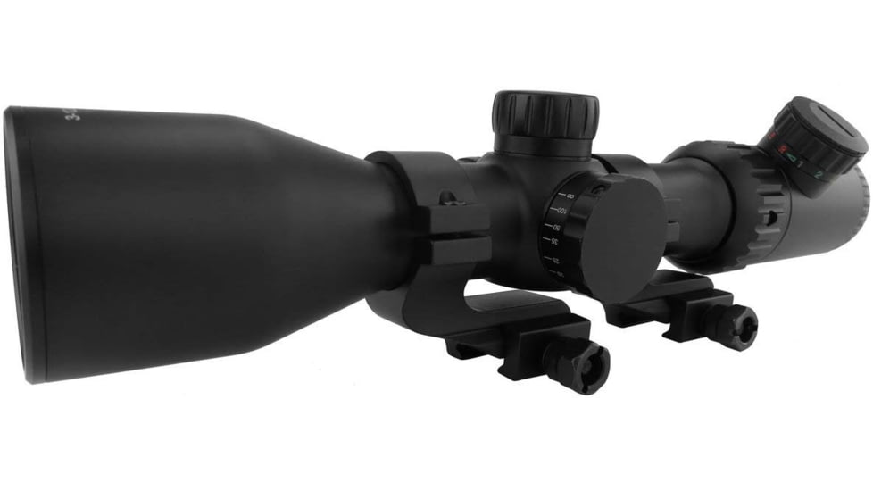 Monstrum 3-12x42 AO Rifle Scope with Illuminated Mil-Dot Reticle and Offset Reversible Scope Rings, Black, S31242-R-RGAO-V2