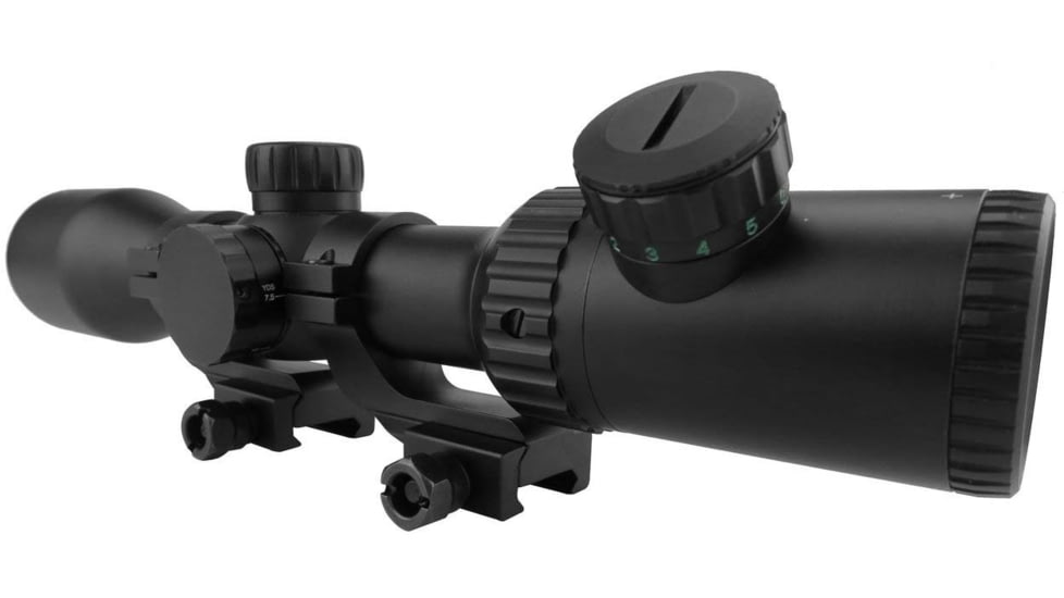 Monstrum 3-12x42 AO Rifle Scope with Illuminated Mil-Dot Reticle and Offset Reversible Scope Rings, Black, S31242-R-RGAO-V2