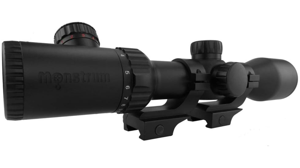 Monstrum 3-12x42 AO Rifle Scope with Illuminated Mil-Dot Reticle and Offset Reversible Scope Rings, Black, S31242-R-RGAO-V2