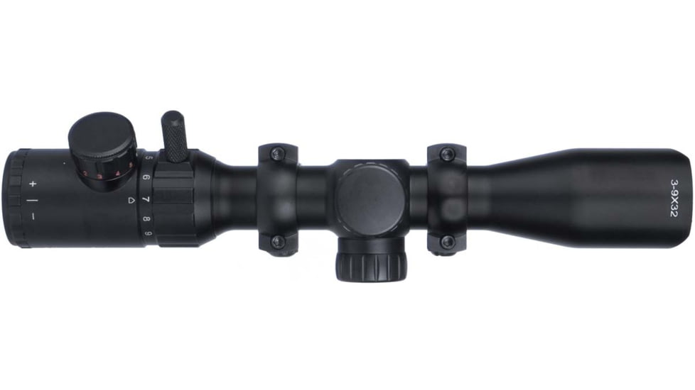 Monstrum 3-9x32 Rifle Scope with Rangefinder Reticle and High Profile Scope Rings, Black, S3932-R-N