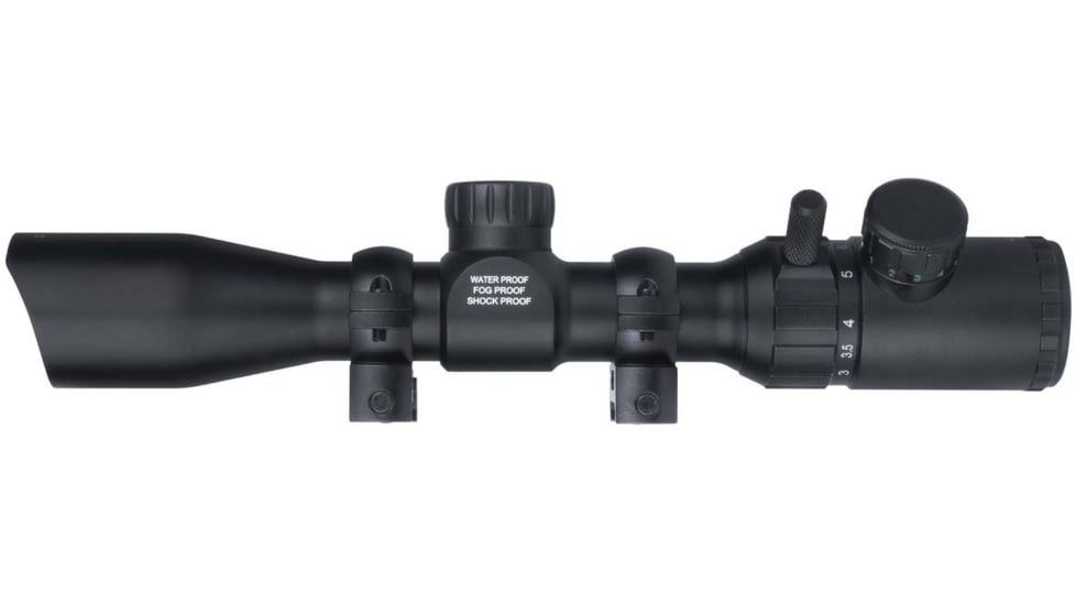 Monstrum 3-9x32 Rifle Scope with Rangefinder Reticle and High Profile Scope Rings, Black, S3932-R-N