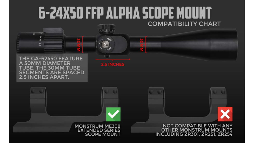 Monstrum Alpha Series 6-24x50 First Focal Plane FFP Rifle Scope with MOA Reticle, Black, GA62450-BLK