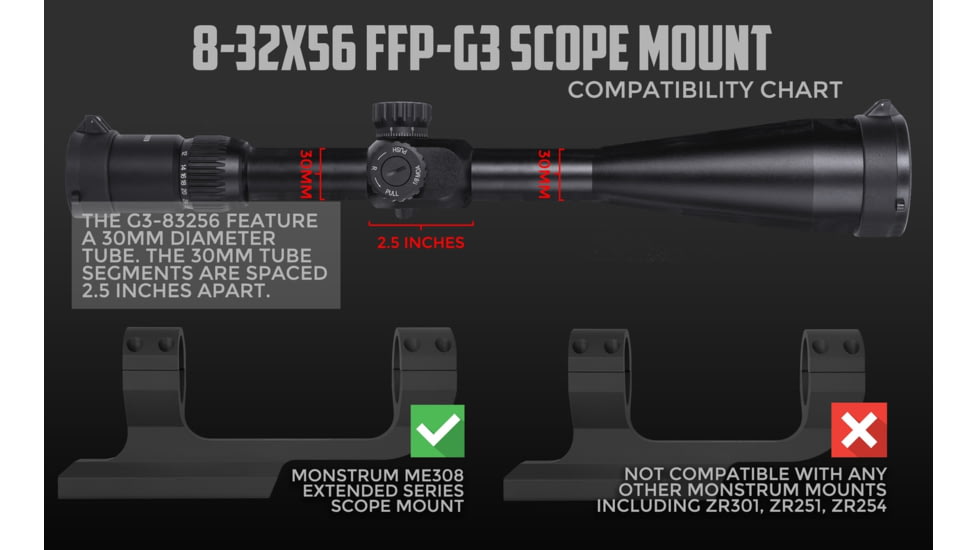 Monstrum G3 8-32x56 First Focal Plane FFP Rifle Scope with Illuminated MOA Reticle and Adjustable Objective, Black, G3F83256-BLK