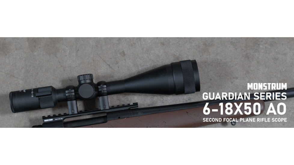 Monstrum Guardian 6-18x50mm w/ Parallax Adjustment AO Rifle Scope, 1in Tube Second Focal Plane, Black, SG61850-AO-B