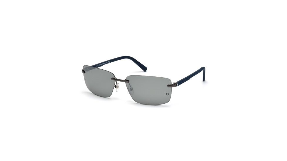 Mont Blanc MB465S Sunglasses - Shiny Gun Metal Frame Color, Smoke Mirror Lens Color