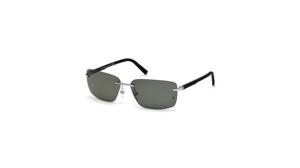 Mont Blanc MB465S Sunglasses - Shiny Palladium Frame Color, Green Polarized Lens Color