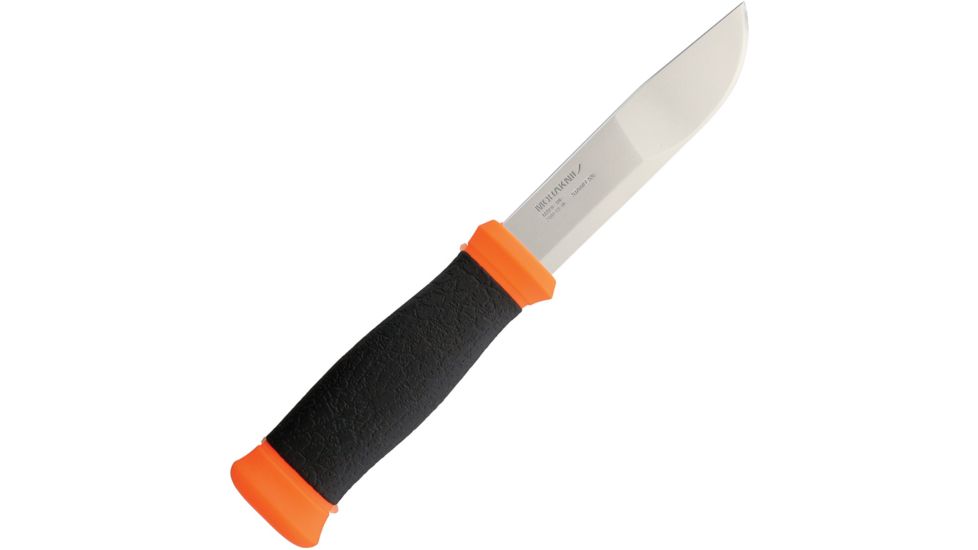 Mora 2000 Fixed Blade Orange Fixed Blade Knife, 4.5in, Stainless Steel, Standard Edge, Mirror Polish, Black, Rubber Handle FT01304