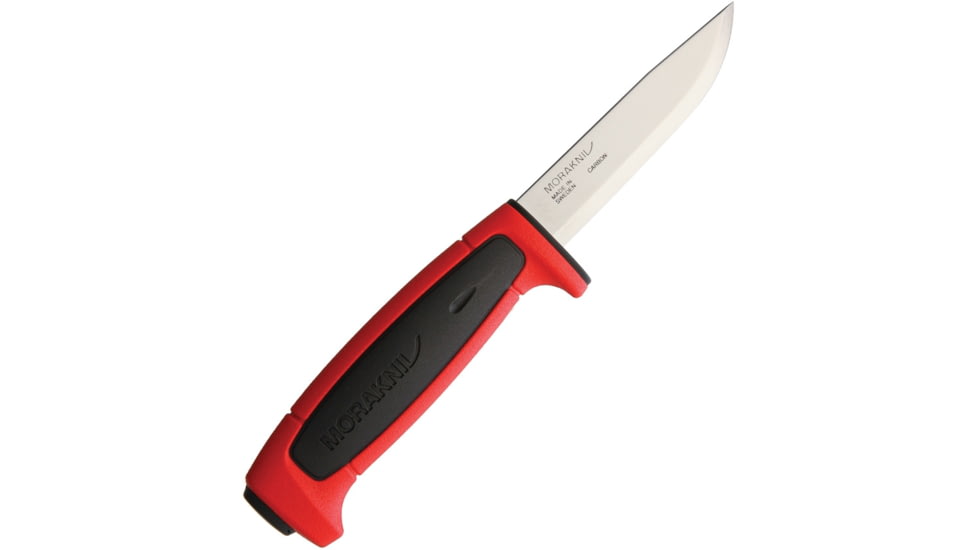 Morakniv Basic 511 Knife, Basic 511, 8.25in Overall, 3.75in Mirror Carbon Steel Drop Point, Polypropylene Handle, Black/Red Handle, Red Molded Plastic Sheath, M-12772