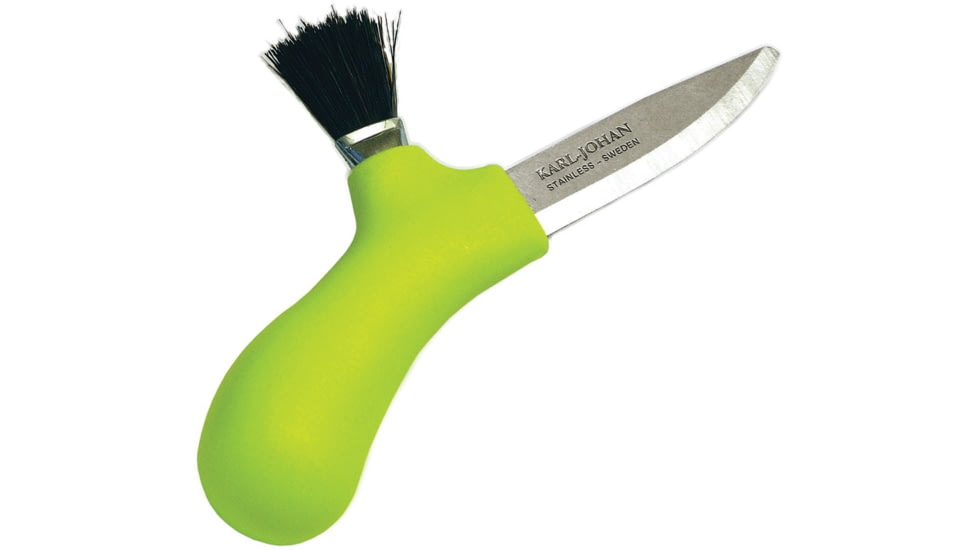 Morakniv Mushroom Knife Lime Knife, Mushroom Knife, 5.75in Overall, 2.5in Satin SS Blunt Tip Blade, Green Polypropylene Handle, Handle w/ Horse Hair Brush, Black Plastic Sheath, M-10691-LIME