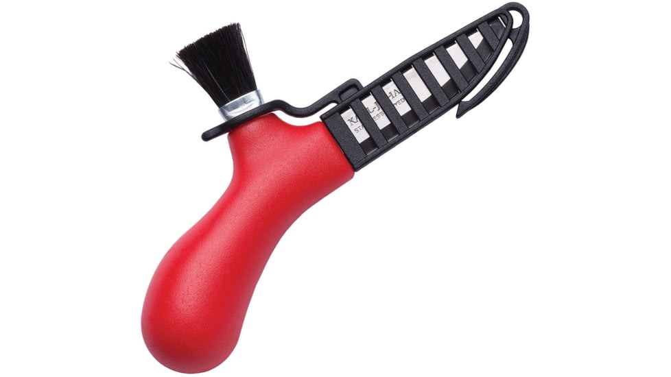 Morakniv Mushroom Knife Red Knife, Mushroom Knife, 5.75in Overall, 2.5in Satin SS Blunt Tip Blade, Red Polypropylene Handle, Handle With Horse Hair Brush, Black Plastic Sheath, M-10691-RED
