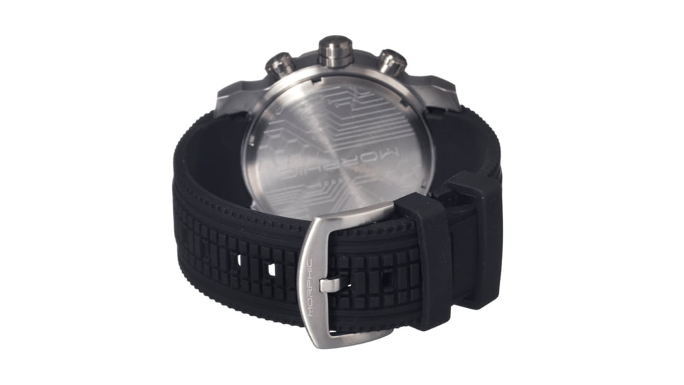 Morphic M26 Series Watch,Black Silicone Band,Red Hand,Silver Bezel,White Analog Dial,Strap Buckle MPH2601