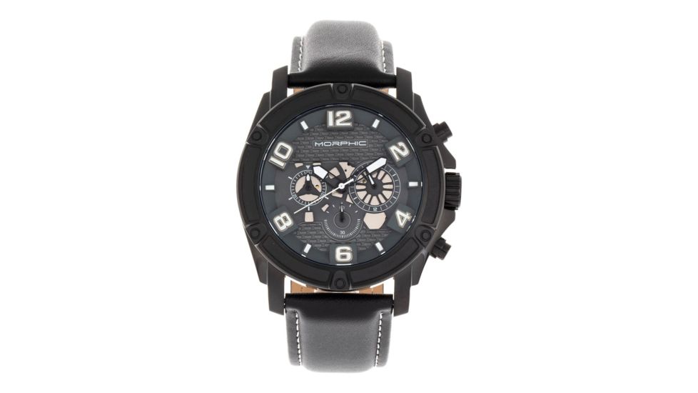 Morphic M73 Series Chronograph Leather-Band Watch, Black, One Size, MPH7306