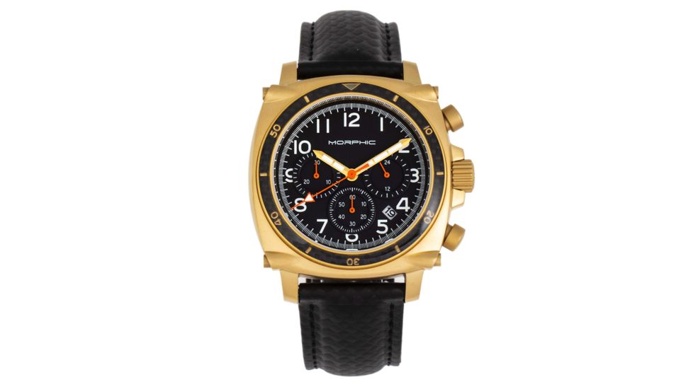 Morphic M83 Series Chronograph Leather-Band Watch w/ Date, Gold/Black, One Size, MPH8306