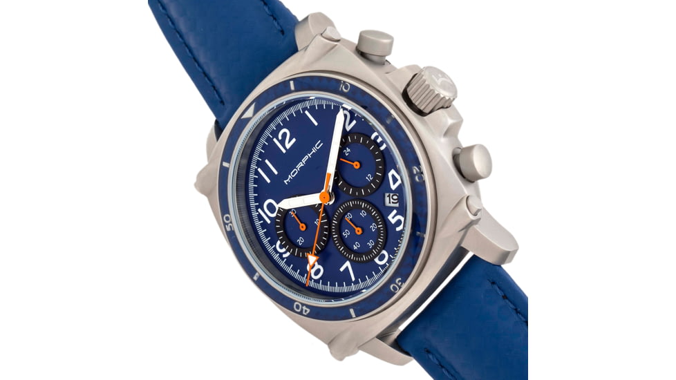 Morphic M83 Series Chronograph Leather-Band Watch w/ Date, Silver/Blue, One Size, MPH8305