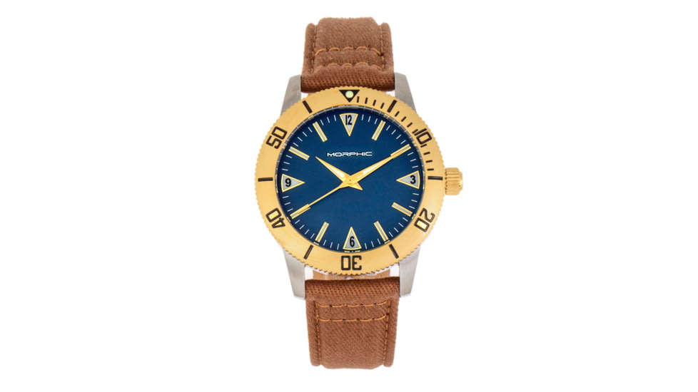 Morphic M85 Series Canvas-Overlaid Leather-Band Watch, Gold/Brown, One Size, MPH8501