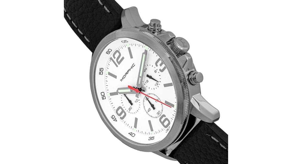 Morphic M86 Series Chronograph Leather-Band Watch, Silver/White, One Size, MPH8601