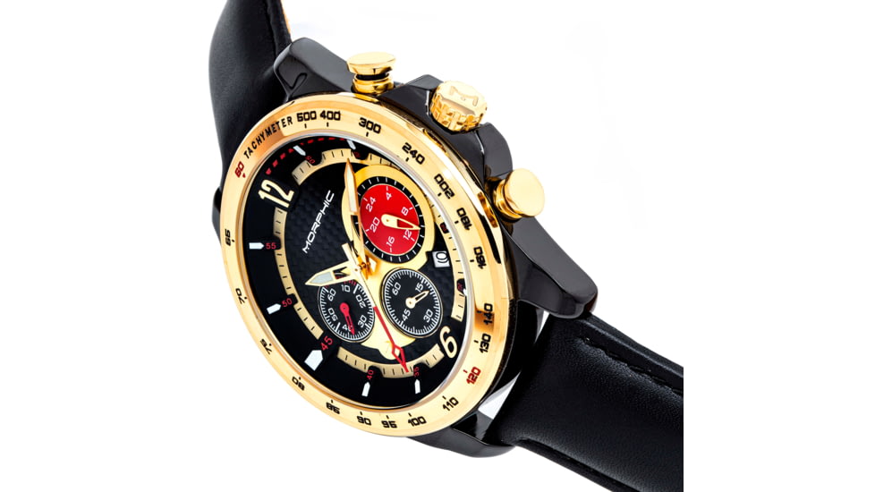 Morphic M88 Series Chronograph Leather-Band Watch w/Date, Black/Gold, One Size, MPH8805